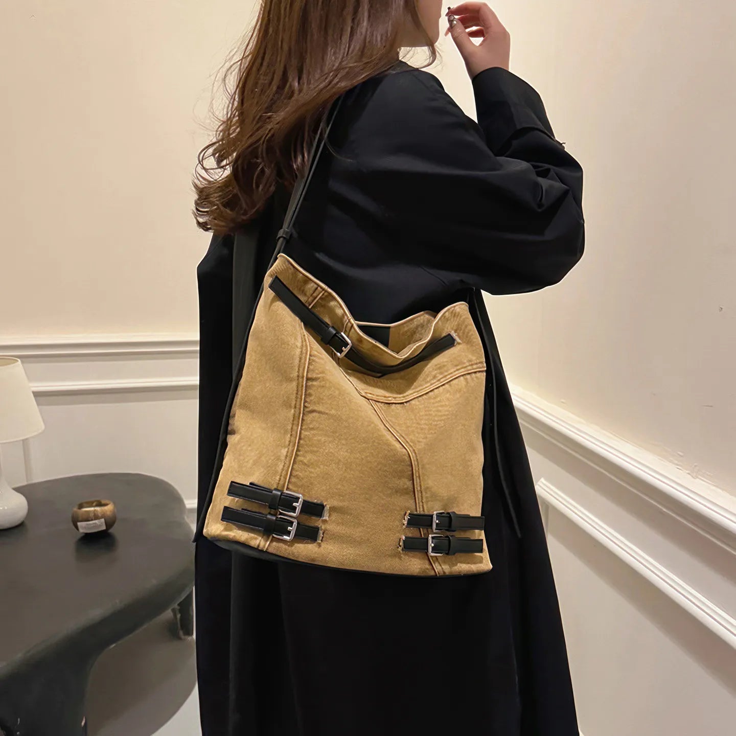 Sac fourre-tout en jean, sac à bandoulière grande capacité