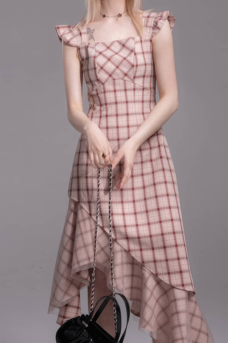 plaid irregular hem slip dress YonPop S plaid irregular hem slip dress YonPop S