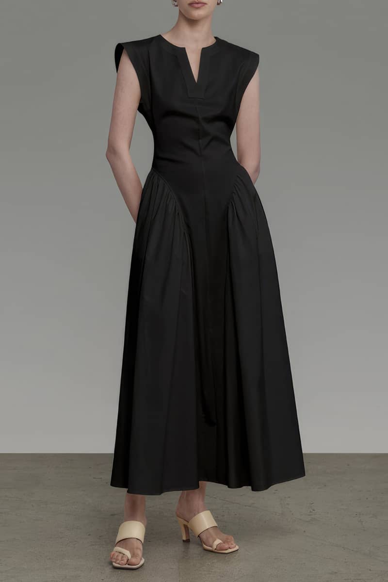 Rüschenkleid aus Baumwolle und Leinen mit Ballonärmeln