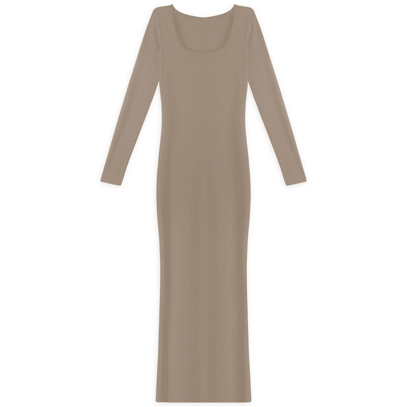 Robe portefeuille slim extensible à col en U et manches longues