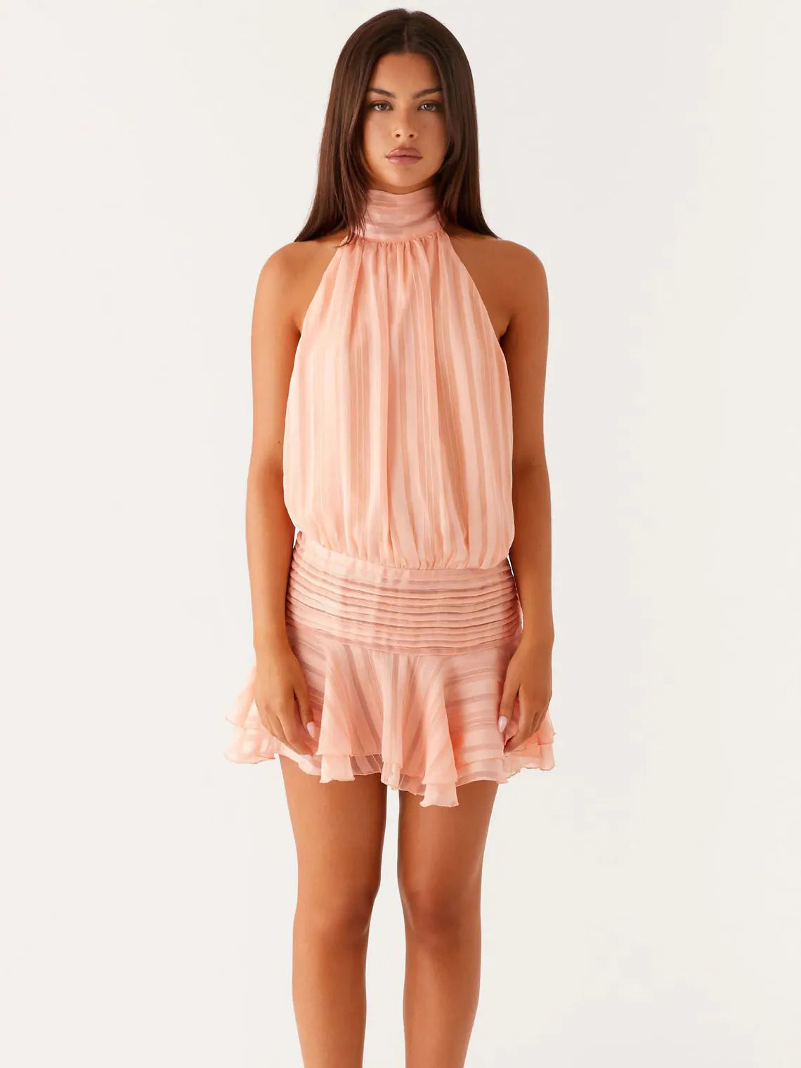 Solid Off-the-Shoulder Halter Dress