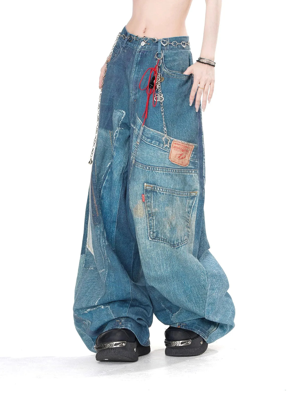 Fashionable loose slimming straight wide-leg jeans