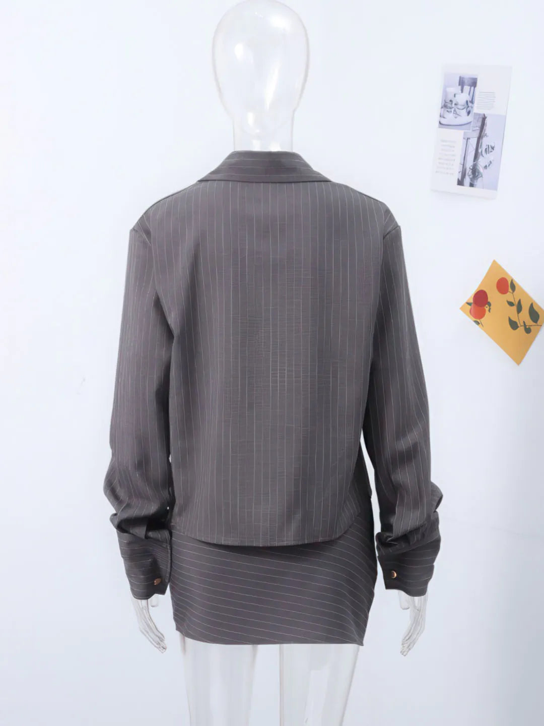 Striped Long-Sleeved Shirt and Skirt Set