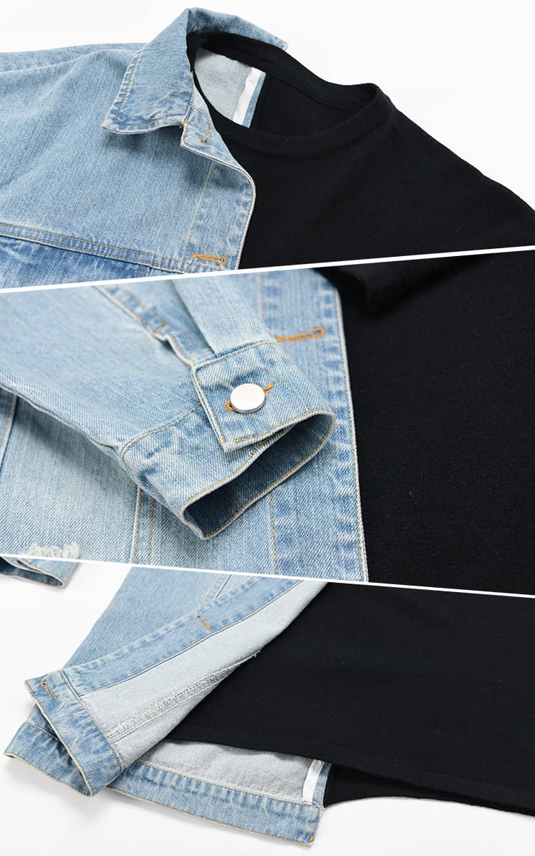 Modischer, mittellanger Denim-Mantel im Farbblockdesign