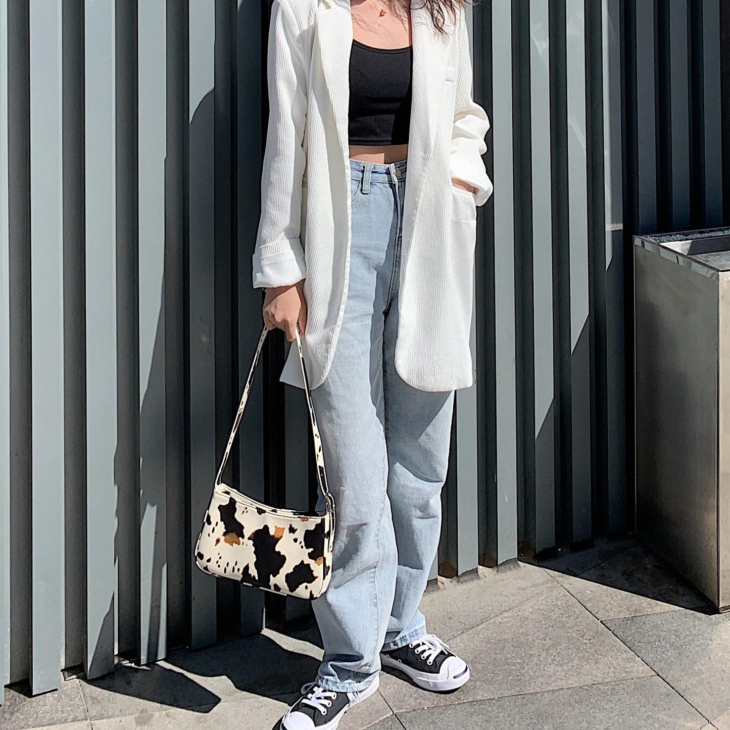 cow spot pattern shoulder bag | YonPop