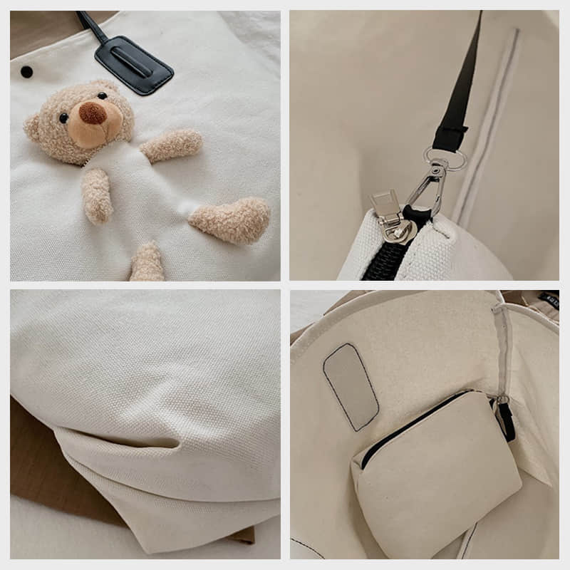 Cute bear large capacity canvas bag women's tote bag | YonPop