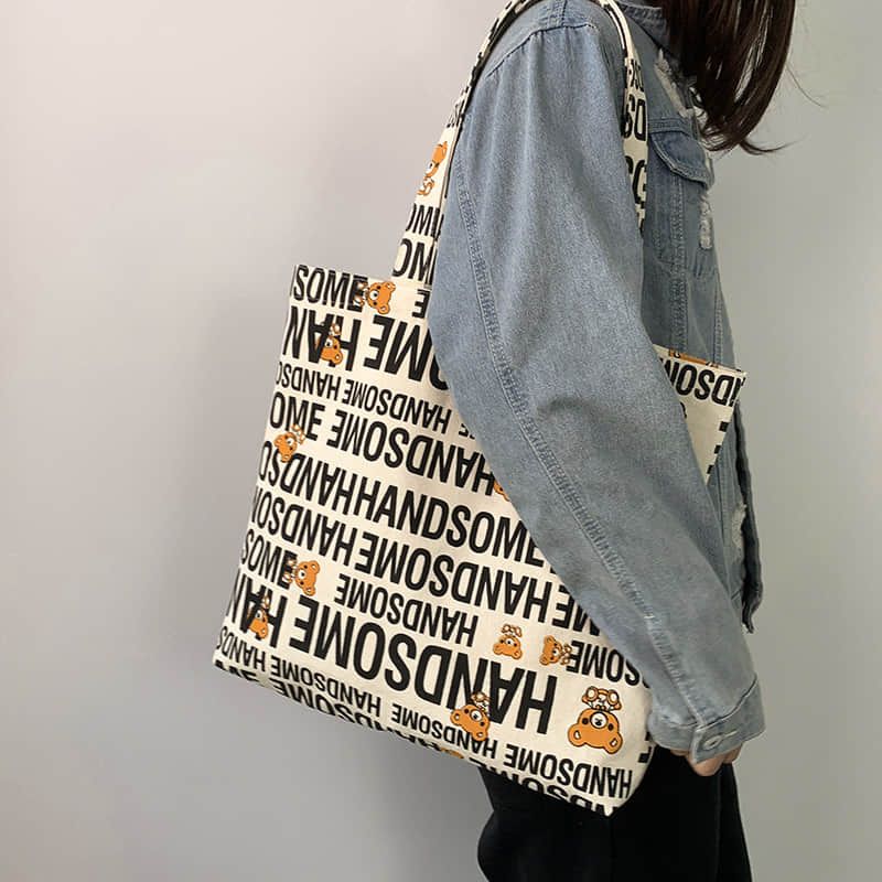 Large capacity canvas bag, letter tote bag | YonPop