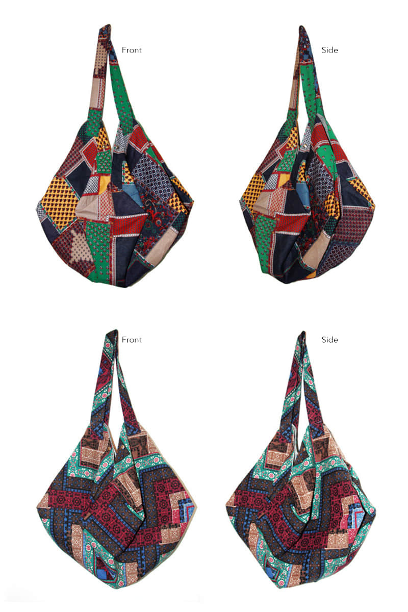 Casual cotton large-capacity patchwork printed shoulder bag | YonPop