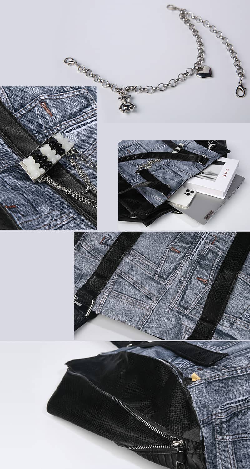 Große Tragetasche mit Denim-Print