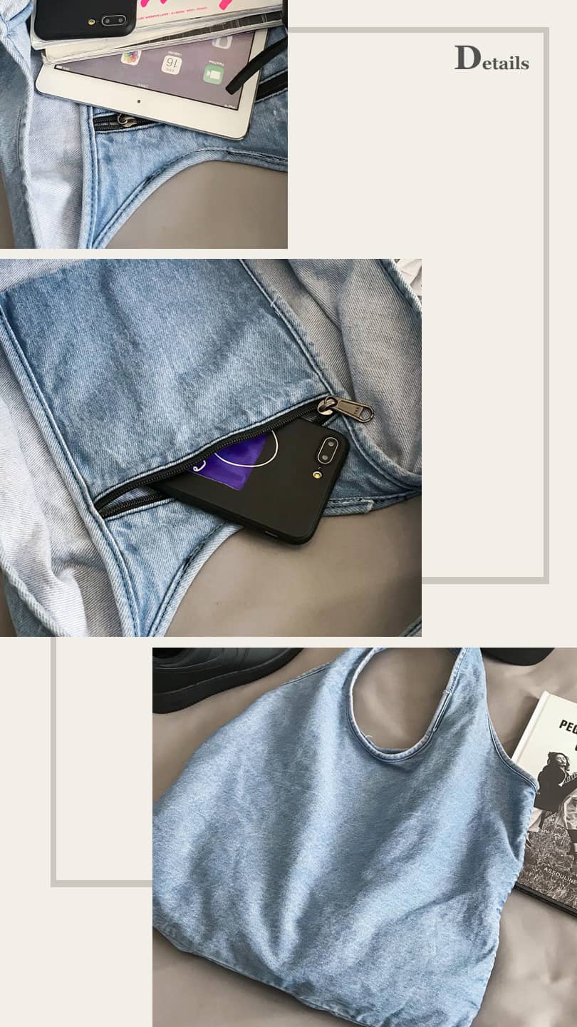 Casual large-capacity one-shoulder denim bag | YonPop