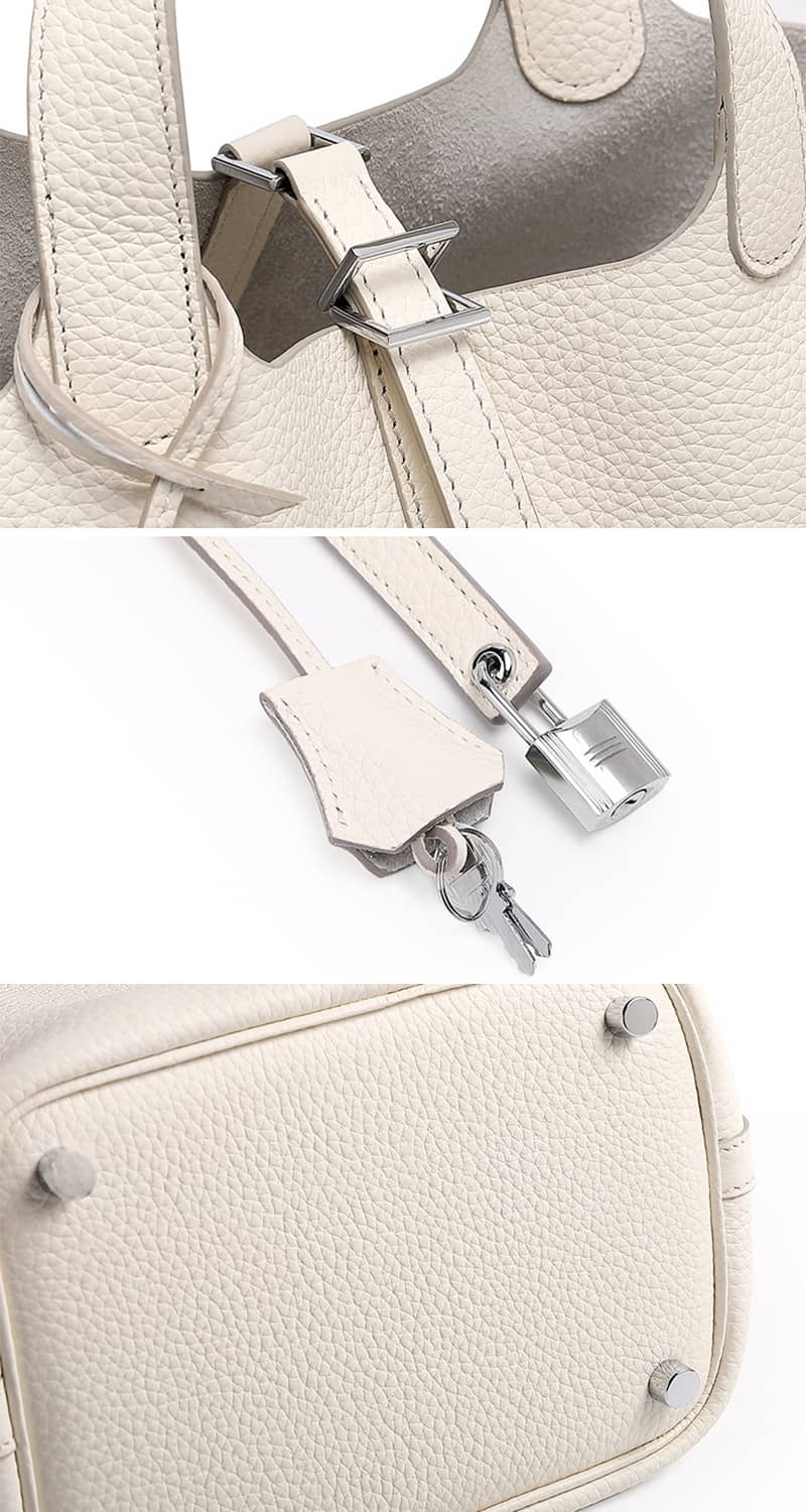 Tasche aus echtem Leder mit Lychee-Muster für Damen
