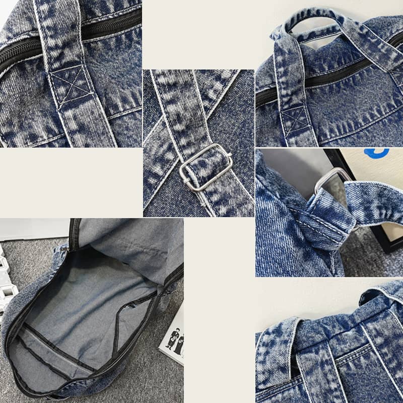 Schulterrucksack mit großer Kapazität aus gewaschenem Denim