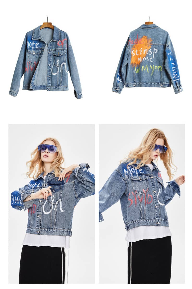 Denim Jacket Loose Cotton Printed Heavy Industry Women's Top