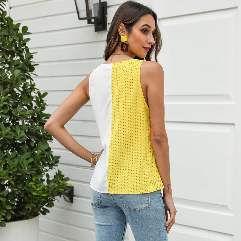 Women's two-tone stitching bow camisole T-shirt | YonPop