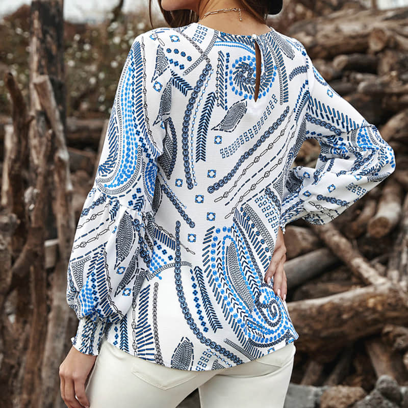 Loose chiffon shirt women's plus size round neck pullover long sleeve top | YonPop