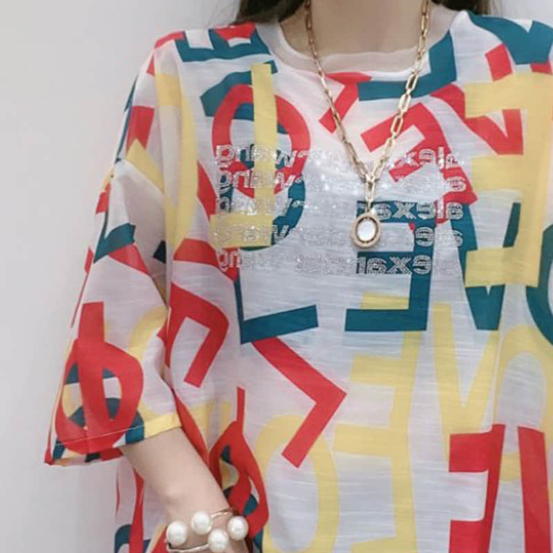 Silk print short-sleeved T-shirt | YonPop