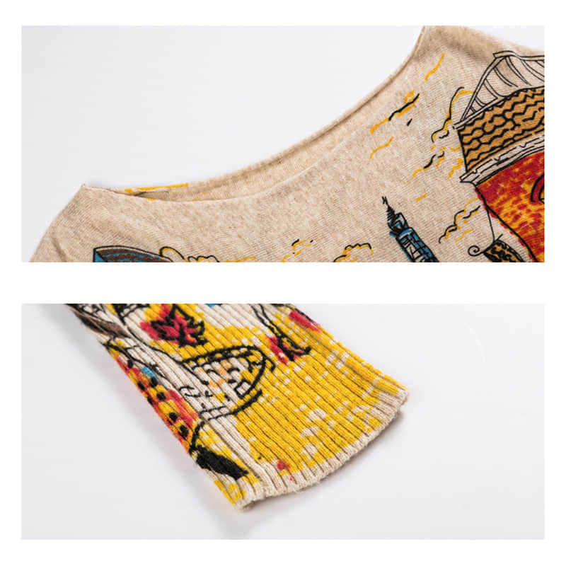 Plus size women's bat sleeve printed sweater | YonPop
