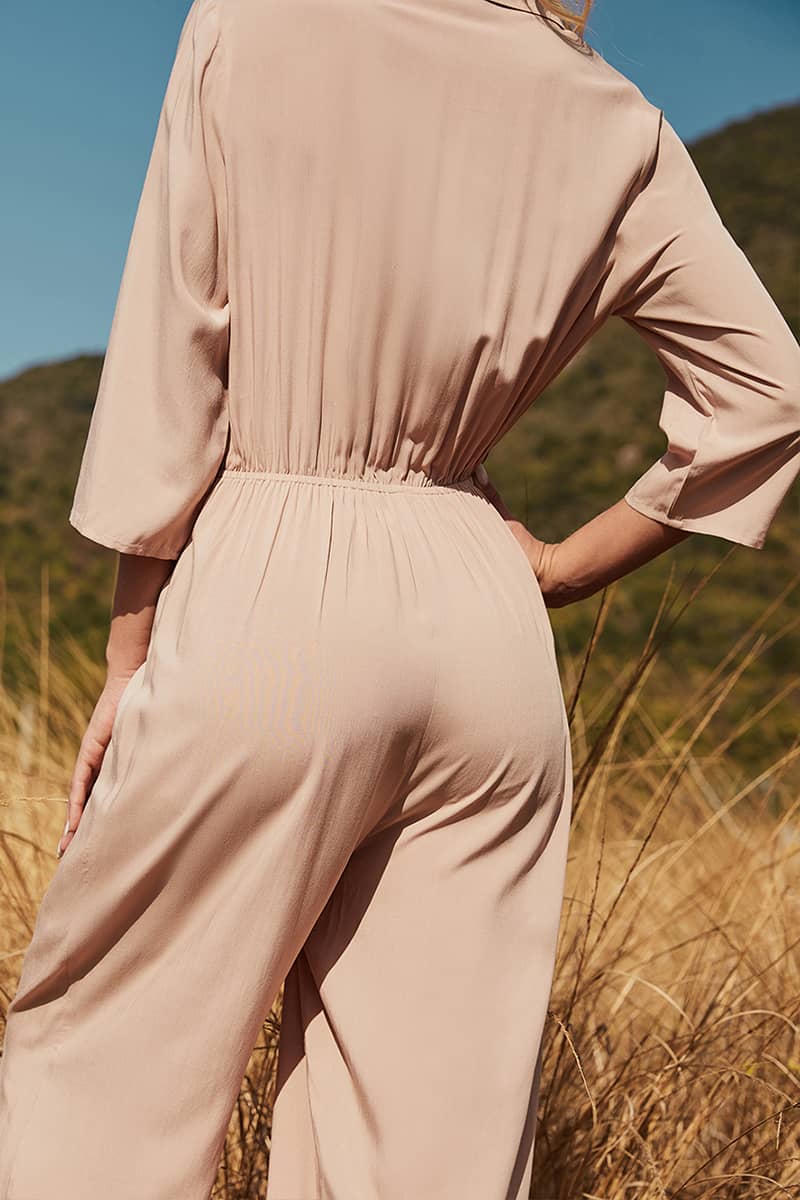 Women's three-quarter sleeve wide-leg jumpsuit | YonPop