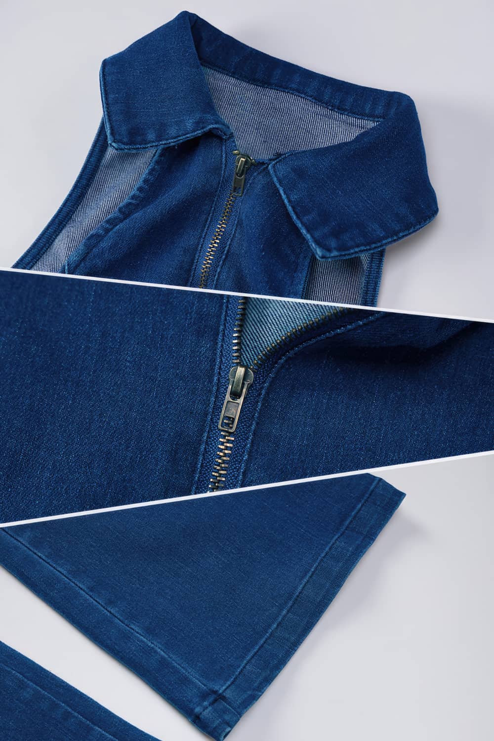 Combinaison taille haute en denim brodé pour femme