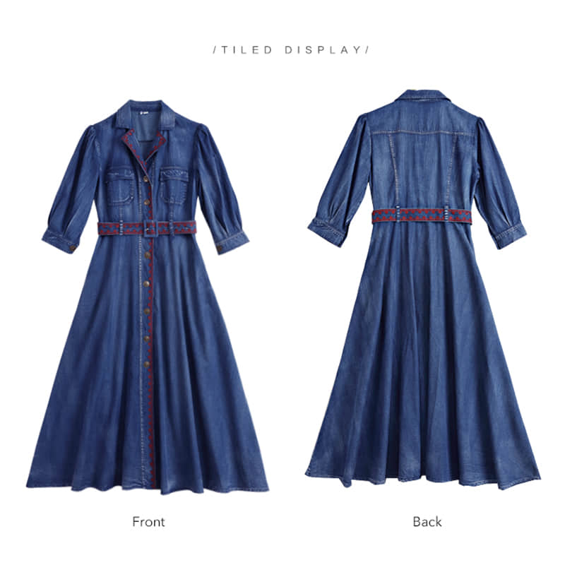 Mid-length belted Denim dress | YonPop