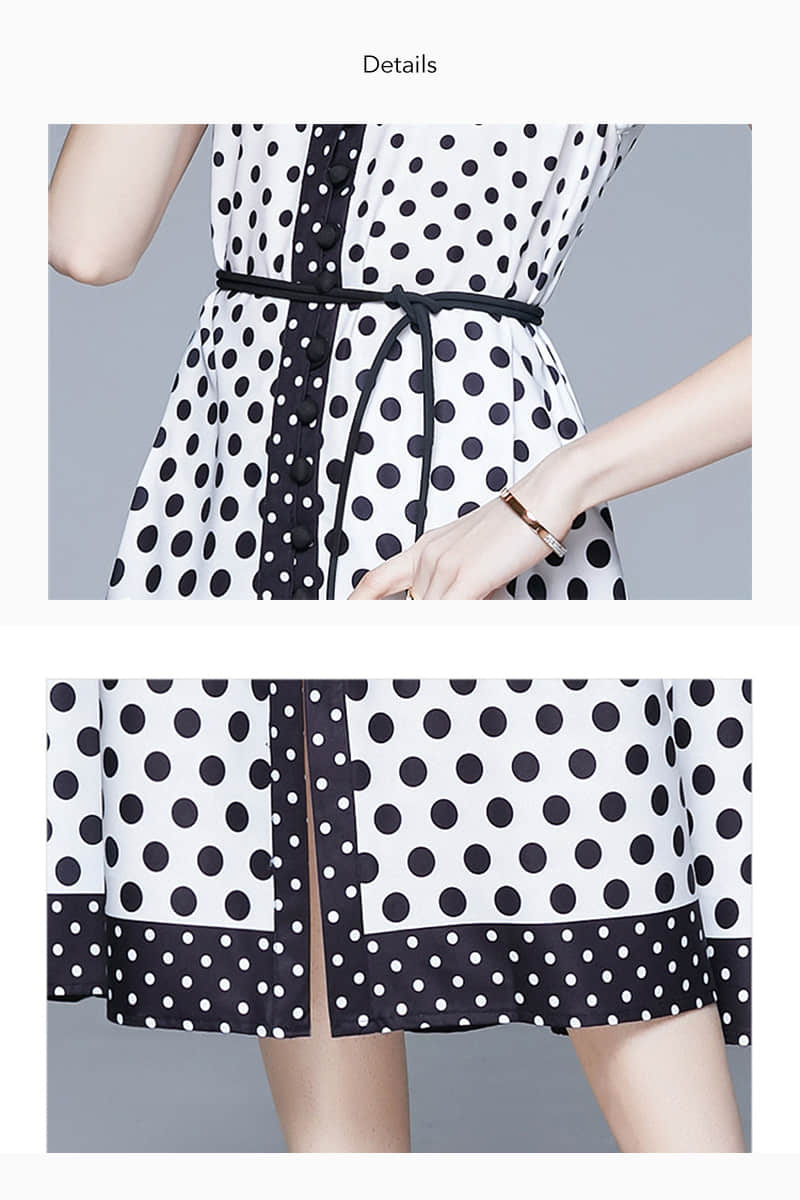 Black and white polka dot sleeveless dress | YonPop