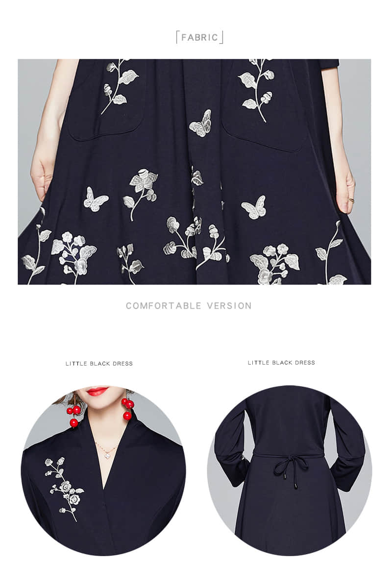 Spring V-neck embroidered dress | YonPop