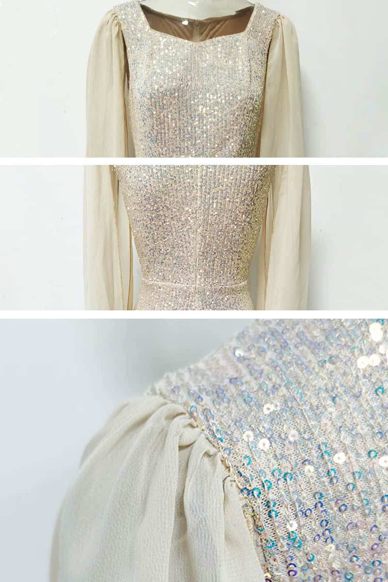 Women's sexy casual chiffon long-sleeved sequin dress | YonPop