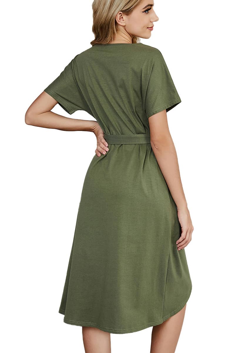 Irregular short-sleeved mid-length dress | YonPop