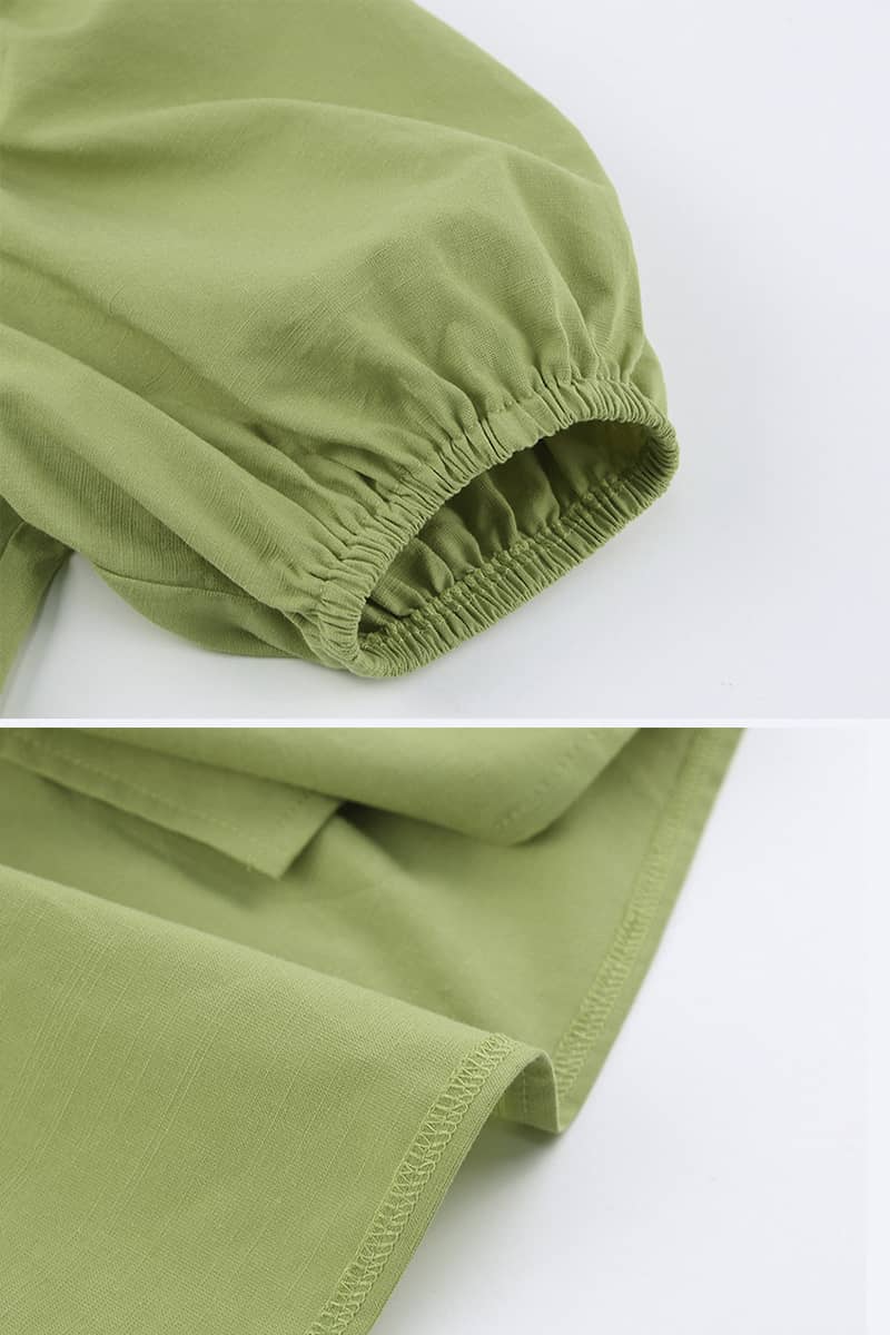 Rüschenkleid aus Baumwolle und Leinen mit Ballonärmeln