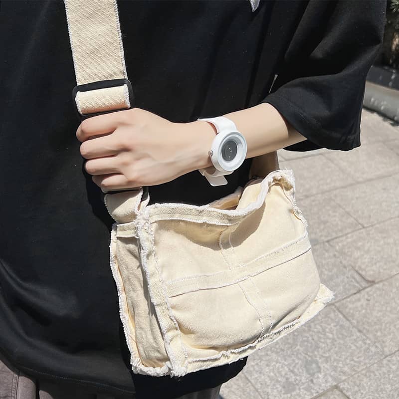 Solid Color Raw Edge Canvas Small Bag