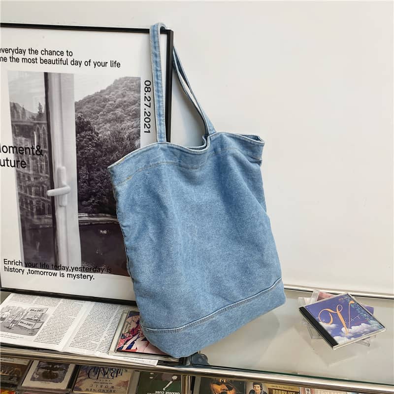 Large denim tote on sale bag