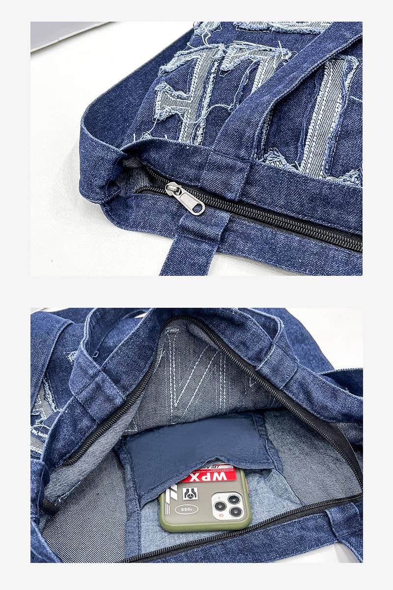 Large-capacity letter denim tote bag