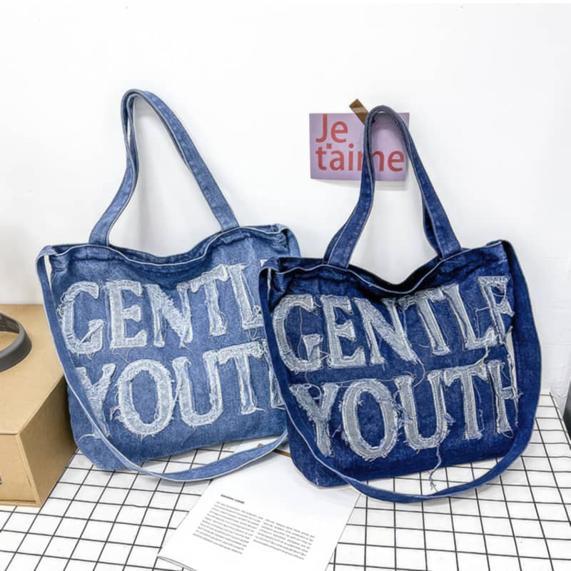 Large-capacity letter denim tote bag