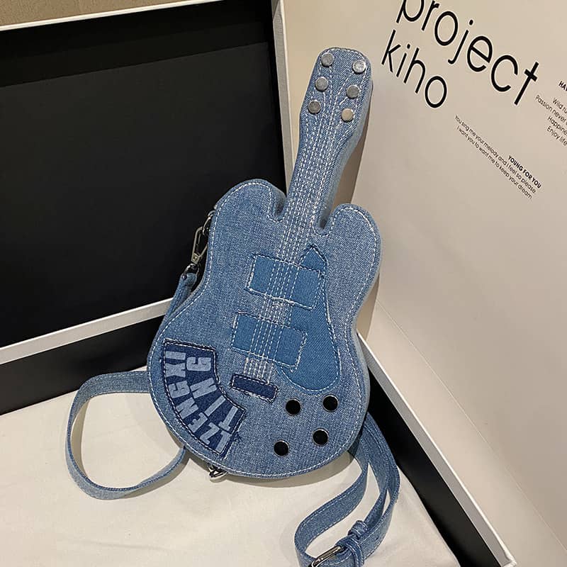 Denim Crossbody Bag in Unique Guitar Shape