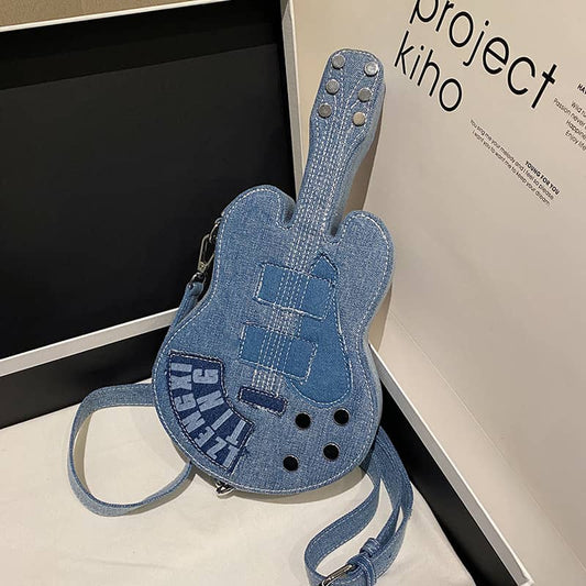 Denim Crossbody Bag in Unique Guitar Shape