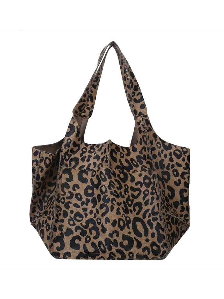 Leopard print tote bag large capacity PU shoulder bag