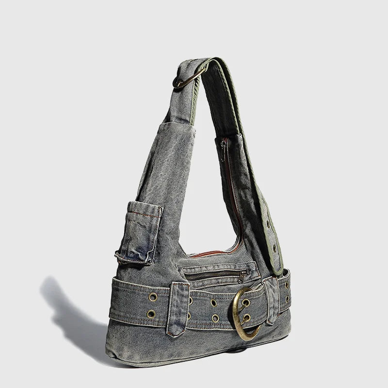 Vintage denim shoulder bag large capacity underarm bag