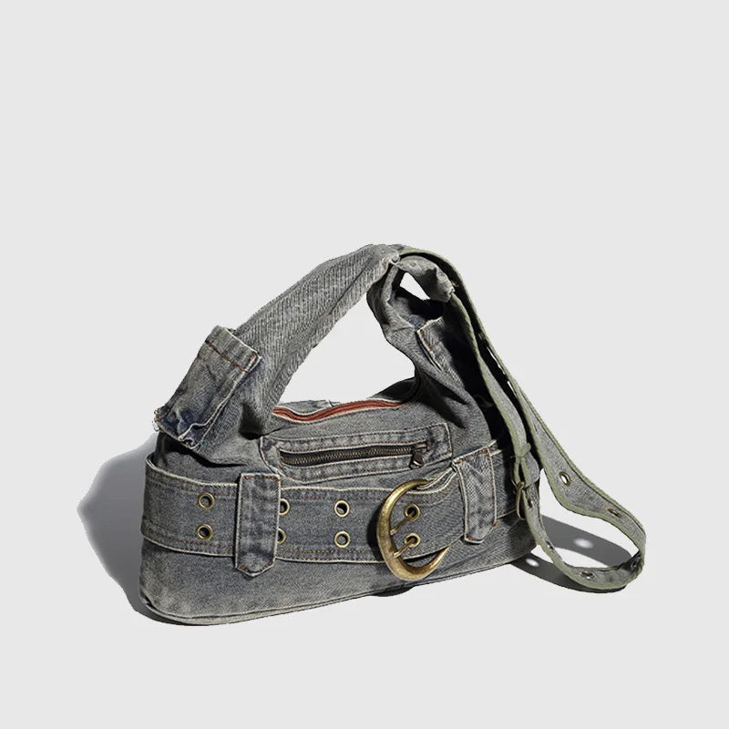 Vintage denim shoulder bag large capacity underarm bag