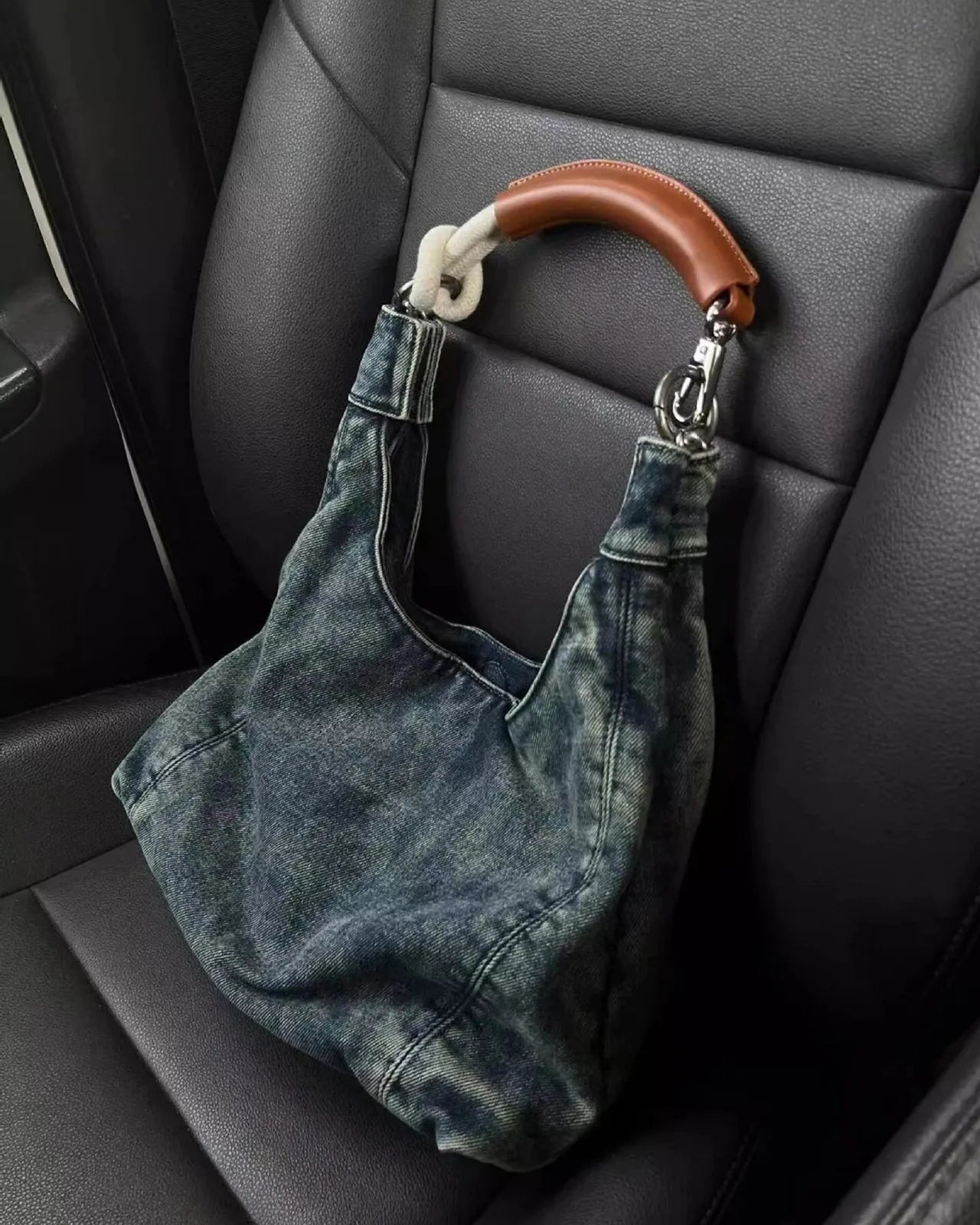 PU Handle Denim Tote Bag Underarm Bag