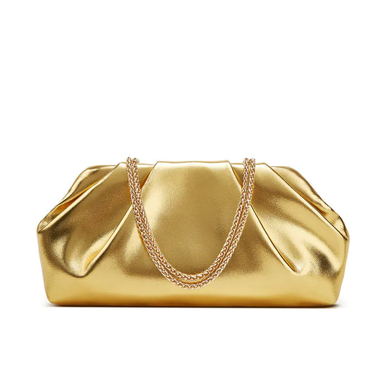 Golden PU pleated cloud bag