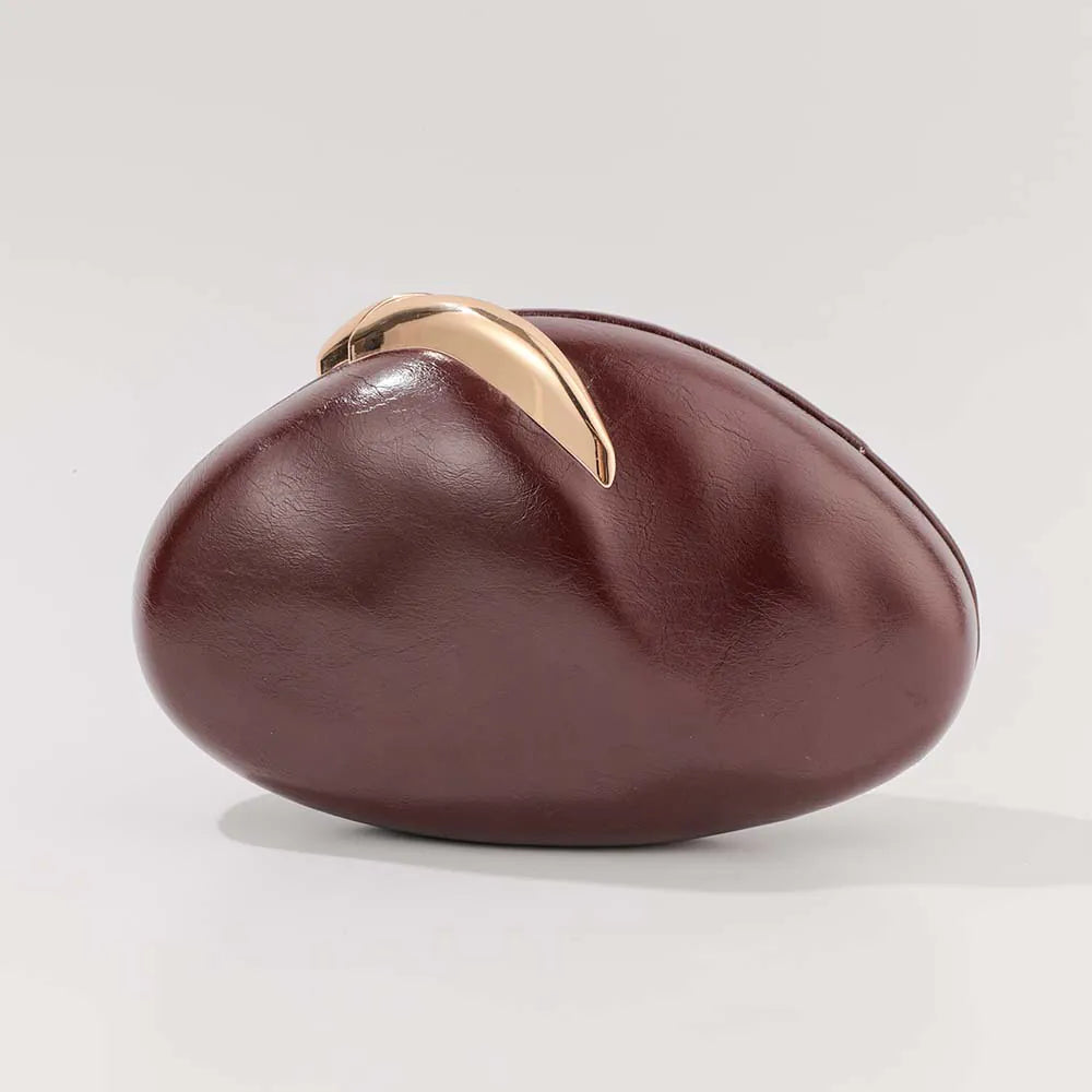 DarkRed clutch bag with gold clasp on a light gray background. #Color_DarkRed