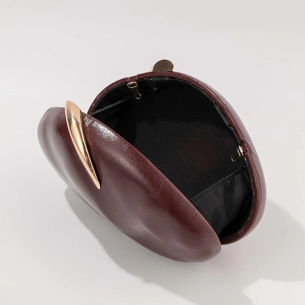 DarkRed clutch bag with gold accent on a white background. #Color_DarkRed