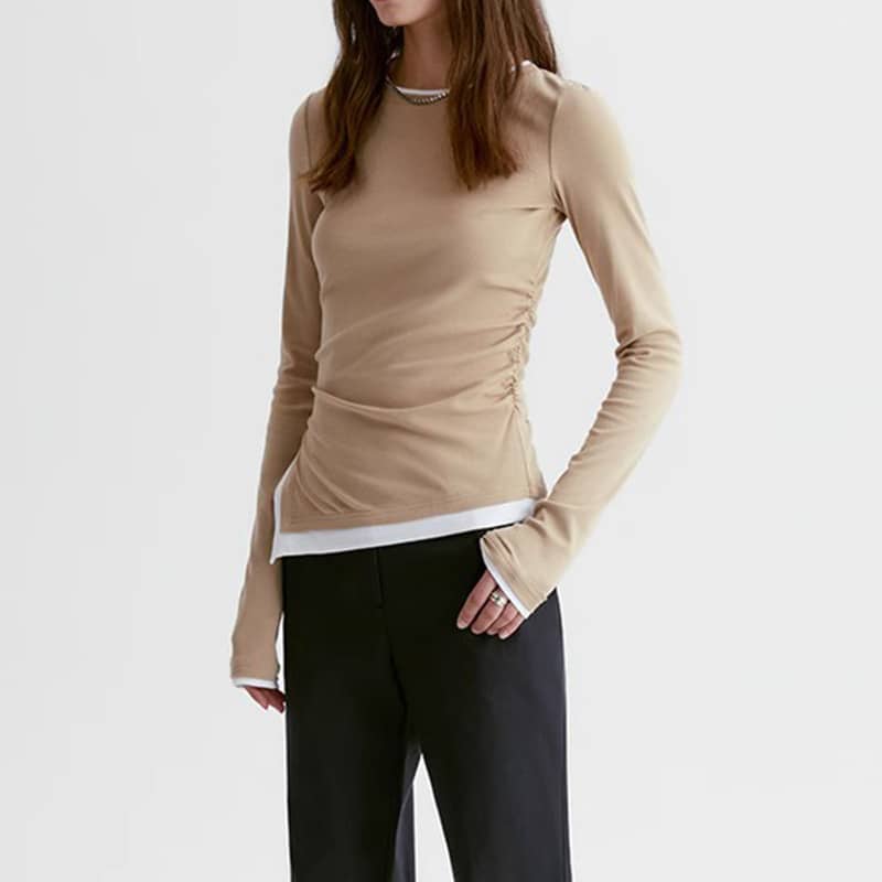 Solid Color Round Neck Long Sleeve T-Shirt