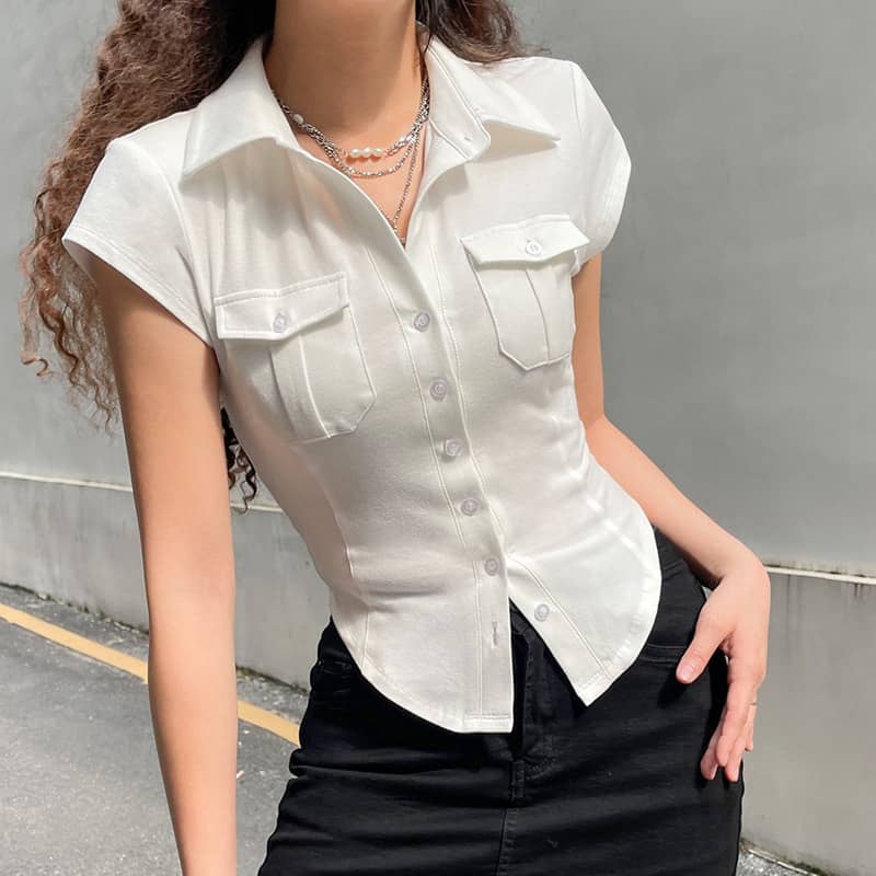 Chemise blanche à manches courtes pour femme