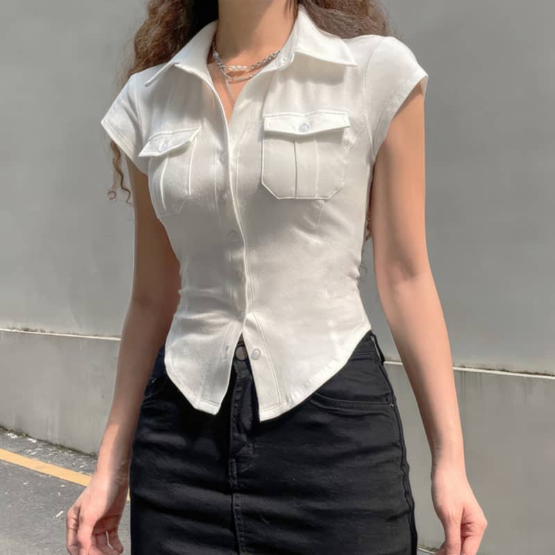 Chemise blanche à manches courtes pour femme