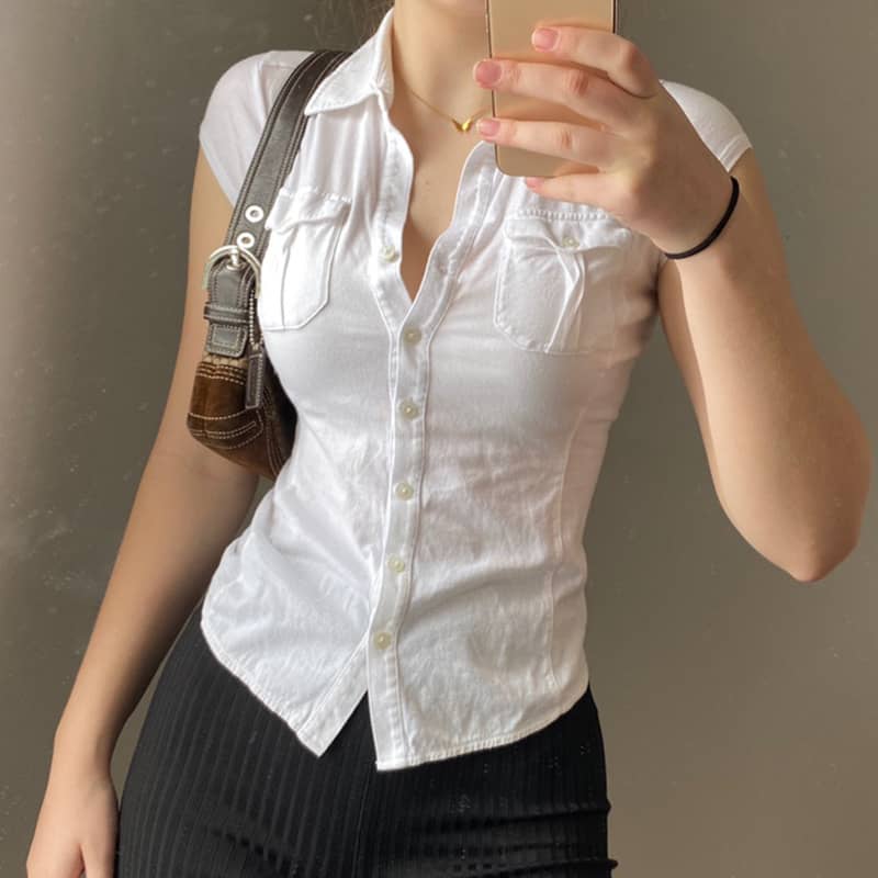 Chemise blanche à manches courtes pour femme