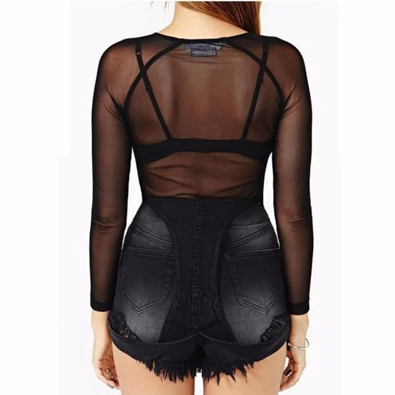 Black Transparent Mesh Super Stretch Bottoming Shirt