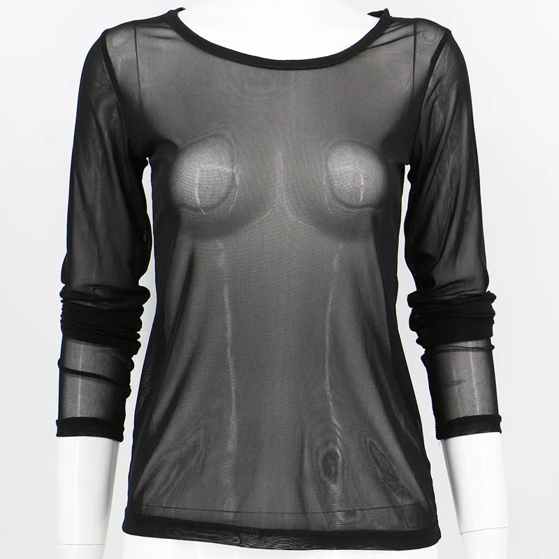 Black Transparent Mesh Super Stretch Bottoming Shirt