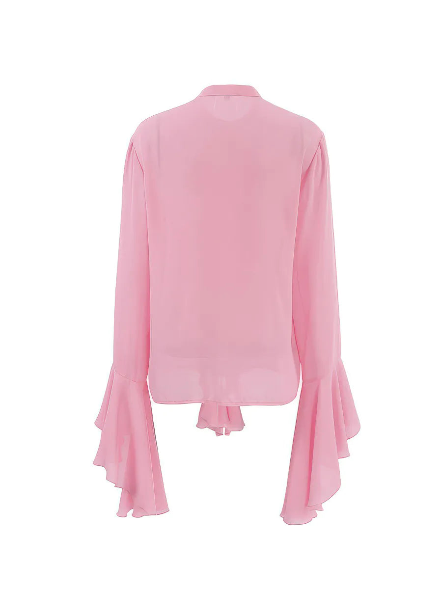 Pink blouse with ruffled sleeves on a white background #Color_Pink