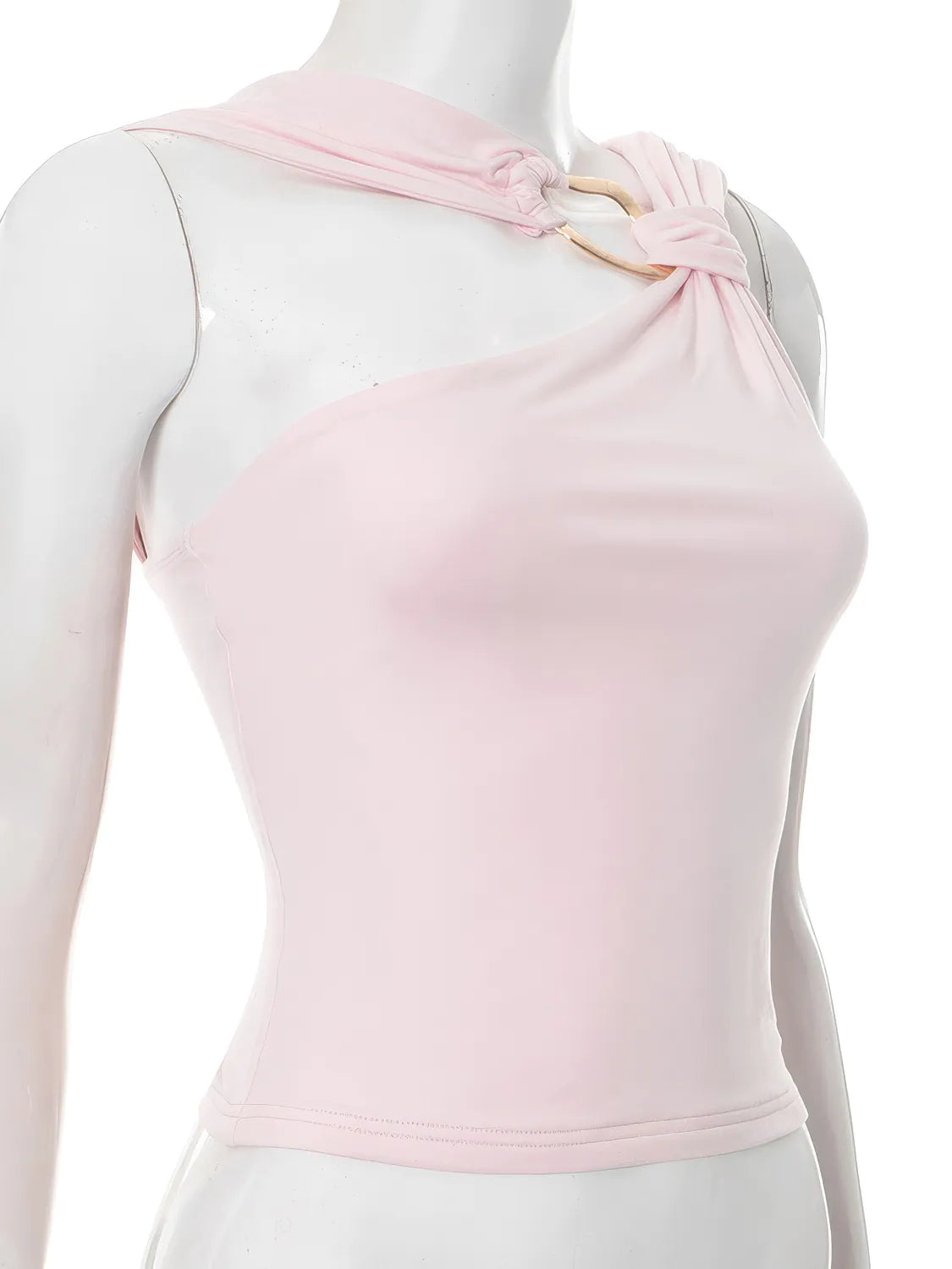 Pink sleeveless top on a mannequin with a white background #Color_Pink